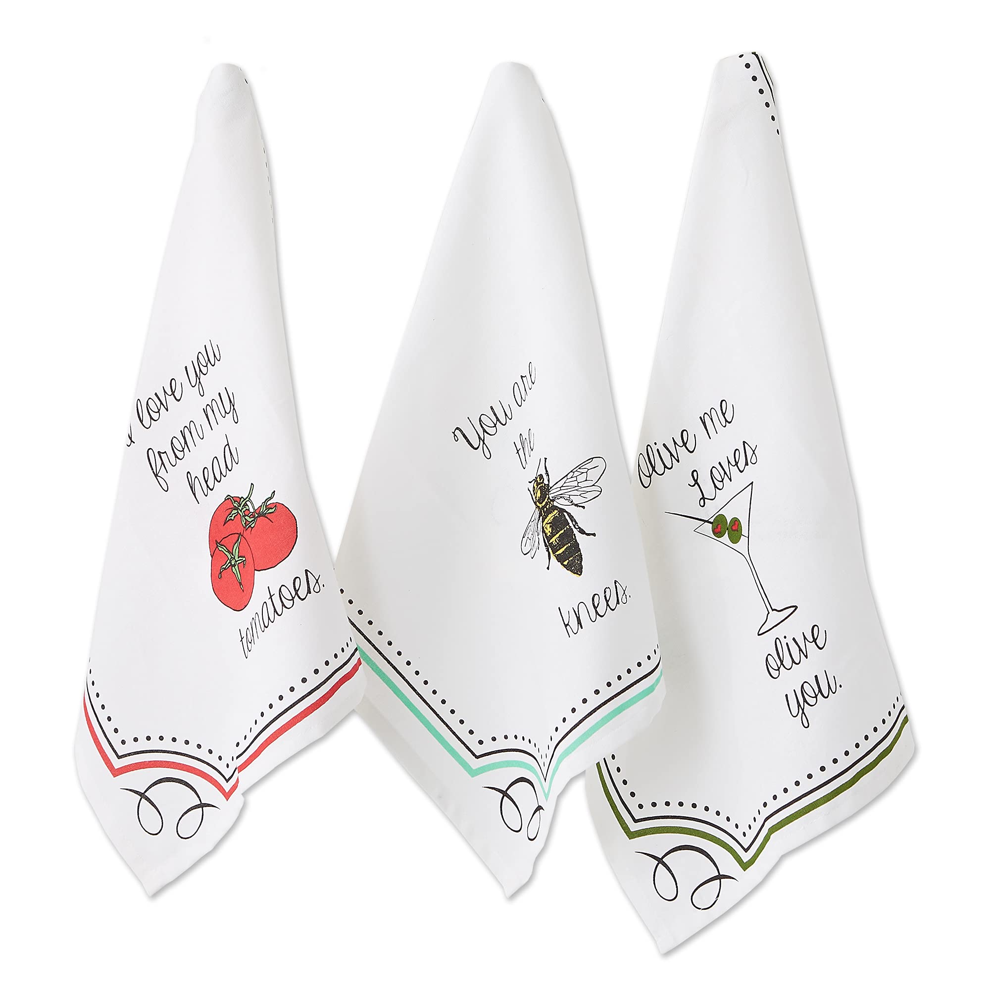 DII Everyday Collection Dishtowel Set, 18x28, Love You 3 Piece