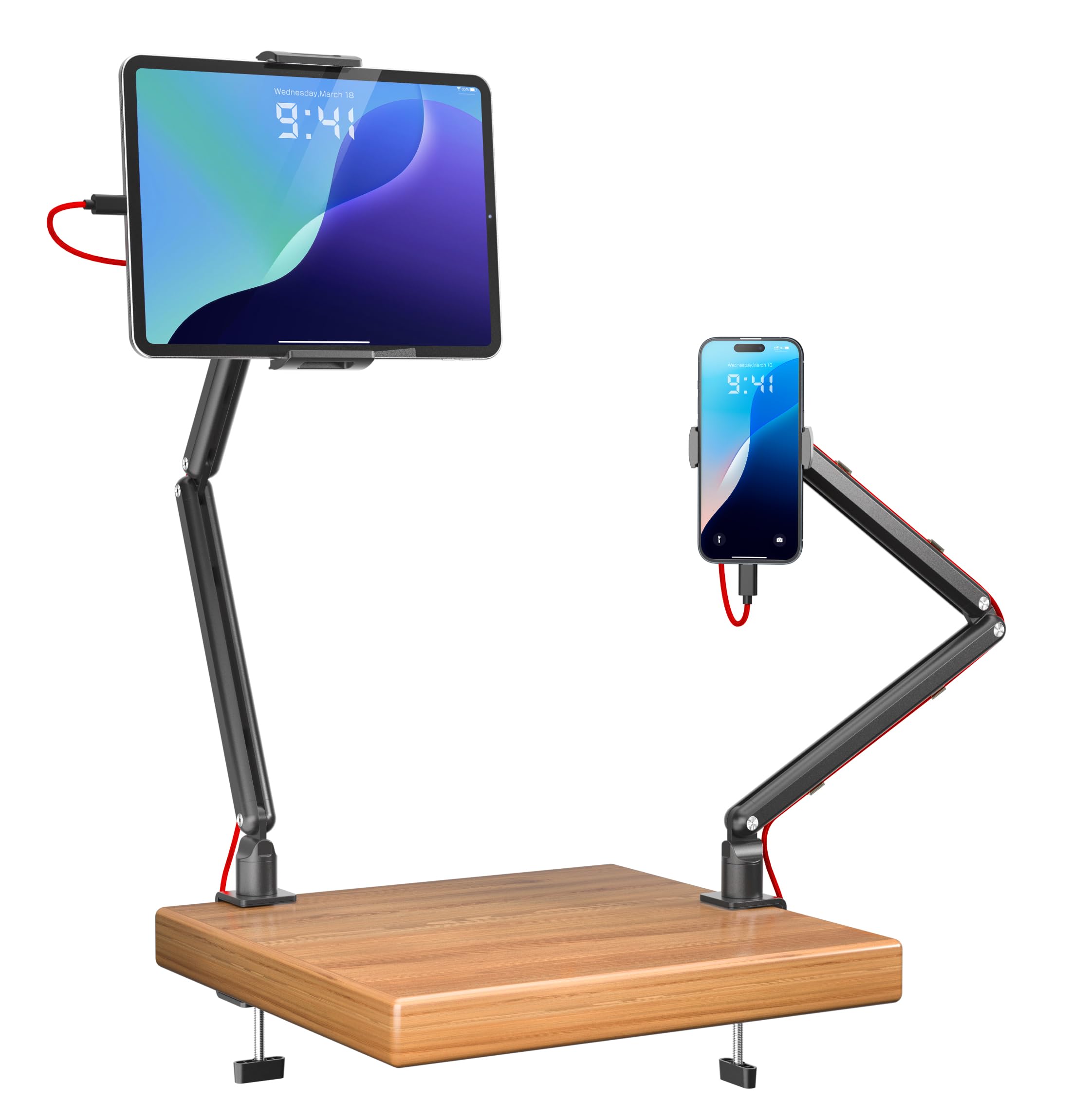 Photo 1 of KUUVAN Tablet Arm Stand for Desk, Portable Monitor Stand Holder 15.6'',17.3'', Aluminum Alloy Foldable Arm Mount with 360° Rotating Desk Mount Compatible with 4.7-17.3inch Tablet, Cell Phone (Black)