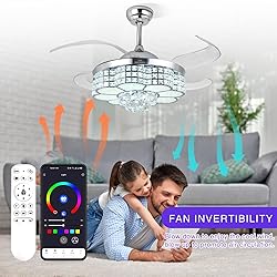 BAYSQUIRREL Retractable Crystal Ceiling Fan with