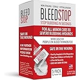 BleedStop™ First Aid Powder for Blood Clotting, Trauma Kit, Blood Thinner Patients, Camping Safety, and Survival Equipment for Moderate to Severe Bleeding Wounds or Nosebleeds 5 Pack 15g