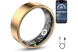 WNRTSA Smart Ring Health Tracker, Smart Ring for Women & Men, Health Ring with Heart Rate, Blood Oxygen, and Sleep Monitoring, Waterproof Fitness Ring with Long Battery Life (Gold, 7)