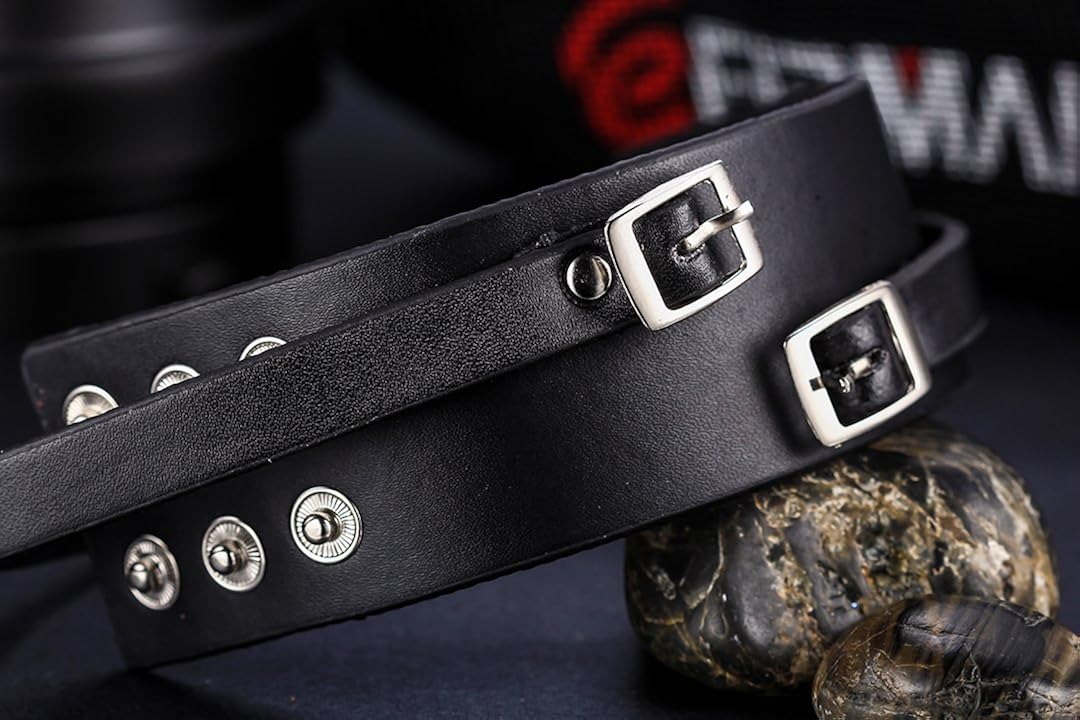 JewelryWe Wide Strap Leather Cuff Wrap Gothic Wristband Bracelet - Black(with Gift Bag), 24 cm - Image 4
