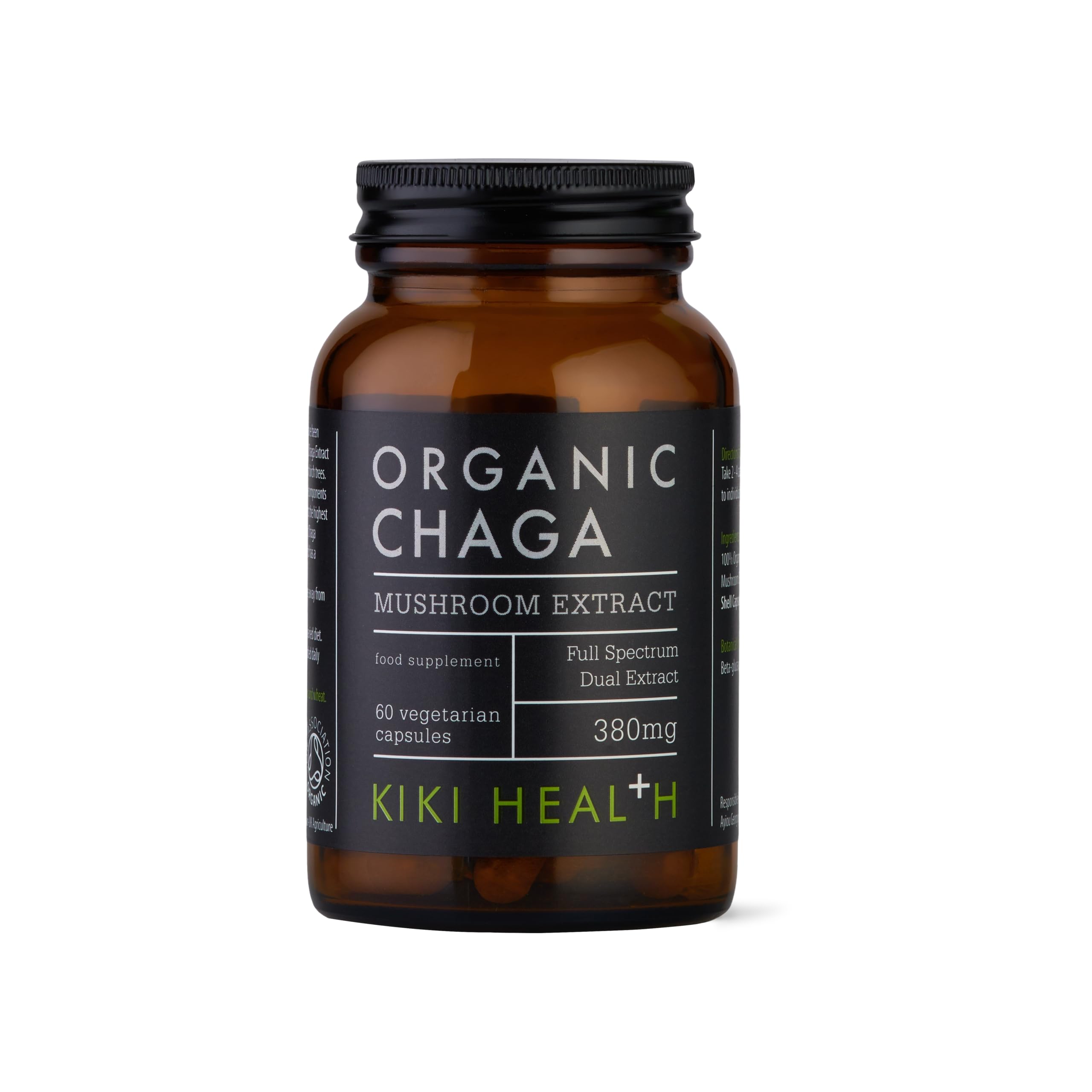 KIKI Health Premium Organic Chaga Mushroom Extract Vegetarians | Immune Support Vitality & Balance | Sourced Birch Trees & 50% Polysaccharides | Ethically Wild Harvested – 60 Vegetarians Capsules