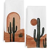 GWFSJYU Boho Southwest Cactus Kitchen Towels Set of 2, Vinatge Western Dish Tea Towels for Kitchen, Southwestern Boho Sun Decorative Hand Towel for Bathroom, Western Bathroom Decor, 16x24 Inch