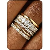 Tungary 14K Gold Plated Stackable Rings for Women Non Tarnish - Dainty Wedding Bands Gold Ring Stack Set Trendy Minimalist Cubic Zirconia Statement Engagement Promise Thumb Stacking Rings Size 5-10