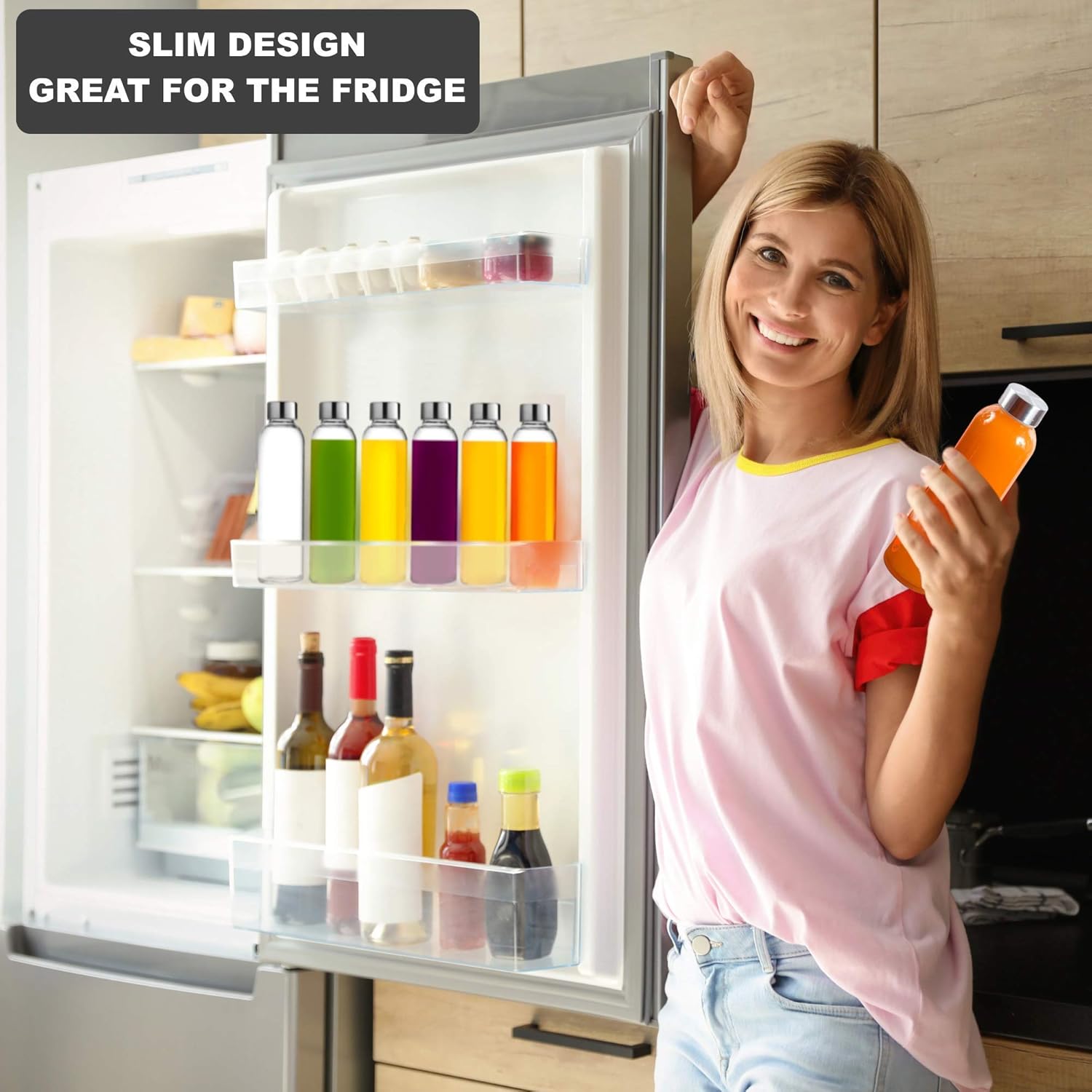 Brieftons Glass Water Bottles: 6 Pack, 18 Oz, Stainless Steel Leak Proof Lid, Premium Soda Lime, Best As Reusable Drinking Bottle, Sauce Jar, Juice Beverage Container, Kefir Kit - With Cleaning Brush : Sports & Outdoors