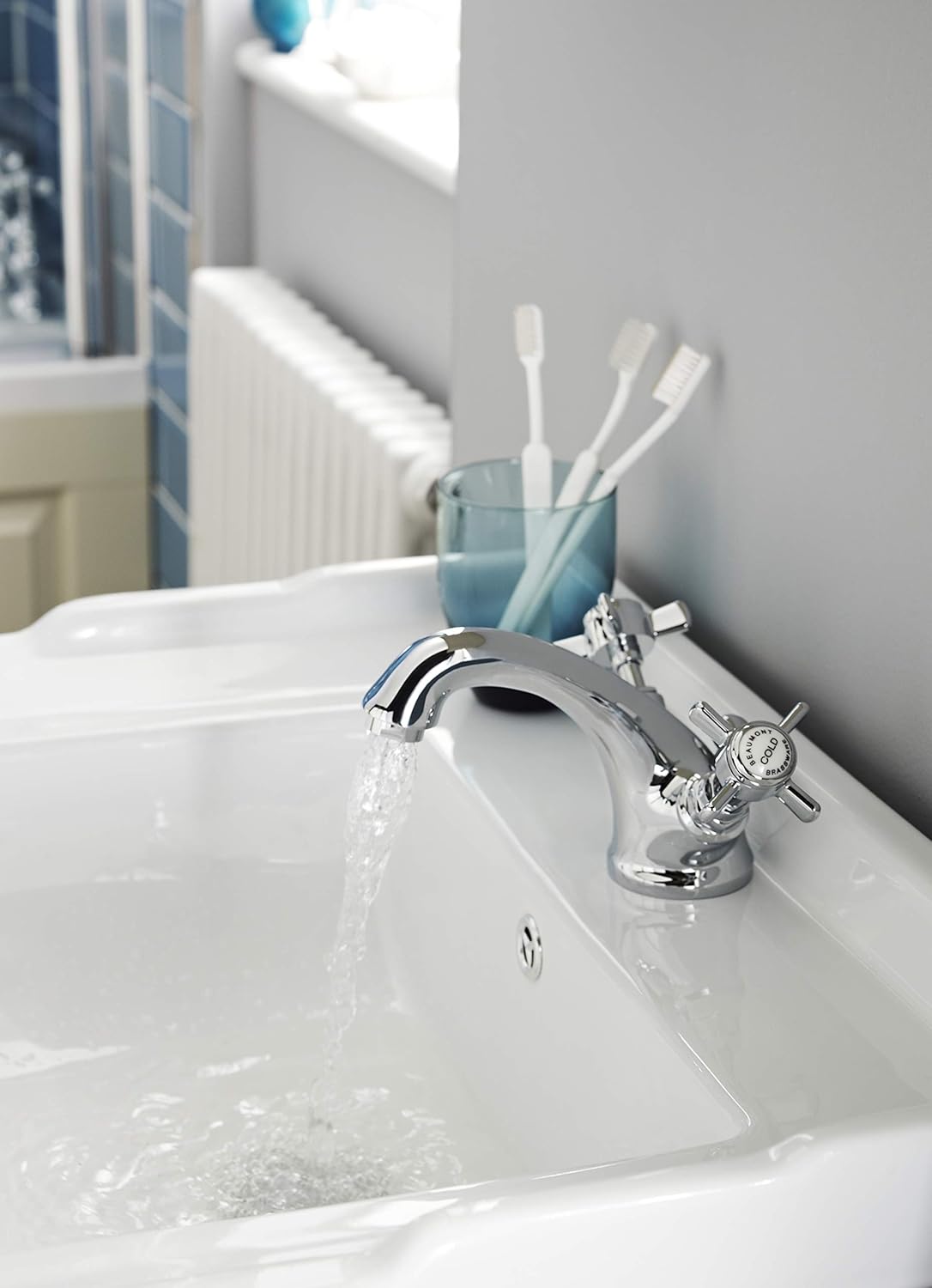 nuie I305X Beaumont Traditional Bathroom Luxury Crosshead Handle Mono Basin Mixer Tap with Pop-Up Waste, 112 x 62 x 197mm , Chrome - Image 4