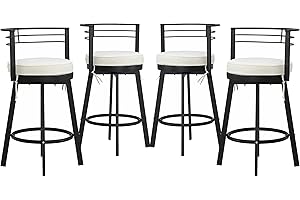 Festival Depot 4 Pcs Patio Swivel Chair Bar Stools Outdoor Armchair with Black Metal Frame Removable Cushion for Bistro Bar Indoor Home Counter Garden Pool (Beige)