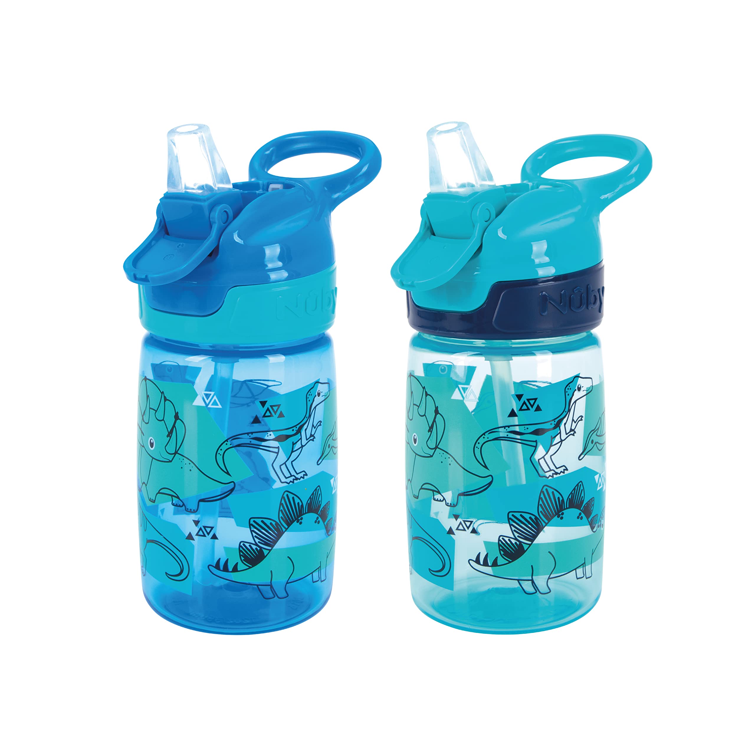 Nuby Incredible Gulp Water Bottle - No Spill Active Toddler Sippy Cup | 360ml / 12oz | Carry Handle | Dishwasher and Microwave Safe | Suitable Beaker for 18 Months Plus (Dinosaurs, Pack of 2)