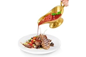 IKYHKA 2pcs Gold Stainless Steel 5oz Gravy Boat Elegant with Ergonomic Handle and Non-Drip Lip Stylish Large Gravy Boat for Thick Sauces, Salad Dressings - Home, Cafe, Restaurant