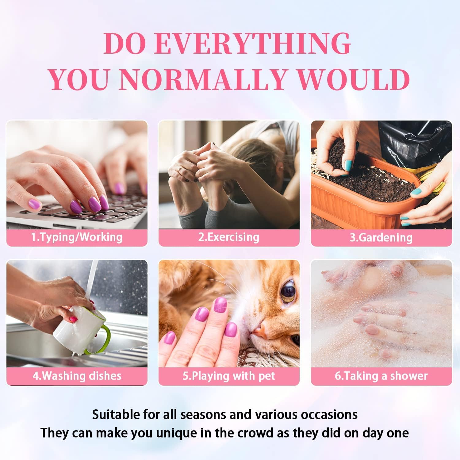 KQueenest Royal Blue Chrome Press on Nails Short Medium Square Metallic Fake Nails Glitter Glue on Nails Short Medium Mirror False Acrylic Nails Press Ons Natural Stick on Nails for Women 24 Pcs - Image 7