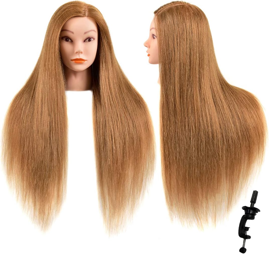 Professional Mannequin Head,60% Human Hair Training Head,Upgrade Cosmetology Doll Head For Styling Braid Curl Cut Practice,26''-28''Manikin Head (28inch)