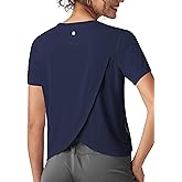 Willit Women's Workout Tops Athletic Shirts Cropped Short Sleeve Split Back Gym Breathable Quick Dry