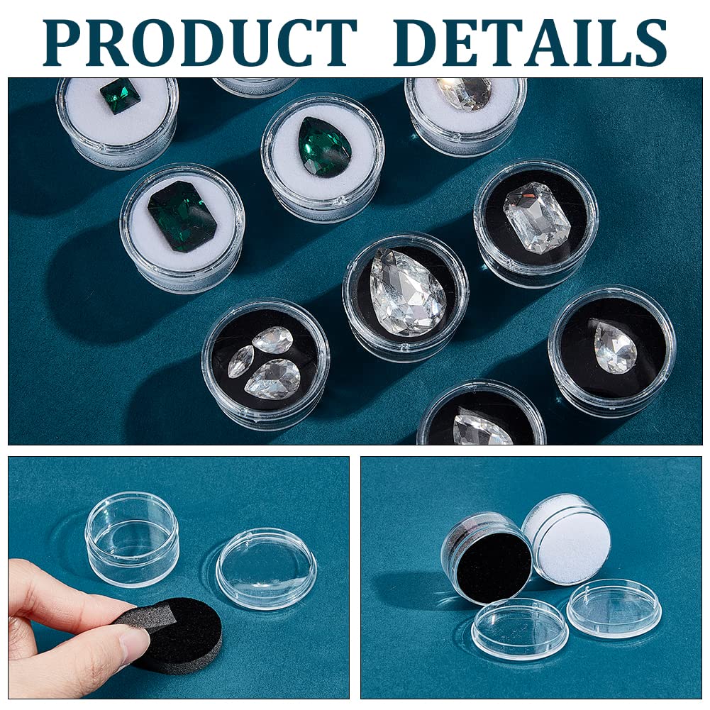 CHGCRAFT 20Pcs 2 Colors Mini Round Stone Box Small Loose Diamond Gemstone Display Case Plastic Containers Holder with Clear Top Lids and Sponge, Black and White, 1.2×0.7 Inch