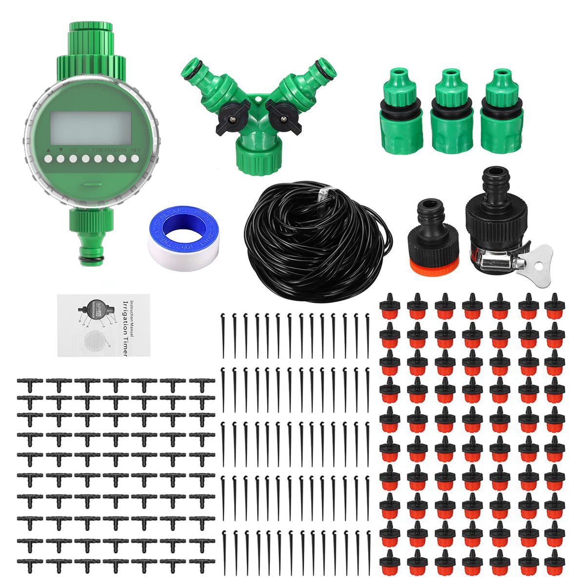 ROFMAPLE 197ft /60m Irrigation System, Drip Irrigation Kit with Automatic Water Timer Distribution Tubing Hose Greenhouse Watering Systems Mist Irrigation System for Garden, Patio, Greenhouse, Lawn