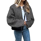 CHARTOU Women Cropped Wool Blend Pea Coat Short Jacket Peacoat Long Sleeve Button Down Crop Jacket