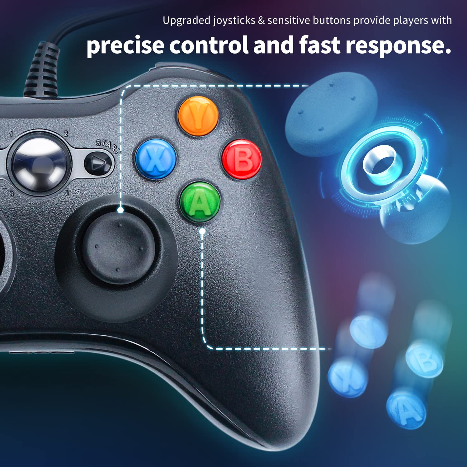 OSTENT Wired USB Controller Gamepad Joystick for Microsoft Xbox 360 Console Windows PC Laptop Computer Video Game Color Black