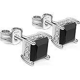 UNFAAR 18K White Gold Plated Sterling Silver Princess Cut Cubic Zirconia Stud Earrings Square CZ Diamond Stud Earrings for Women Men Hypoallergenic