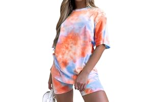 SUPERSUN Women's Tie-Dye Set Two-Piece Outfits Summer - Casual Two Piece Short Set Short Sleeve T Shirts