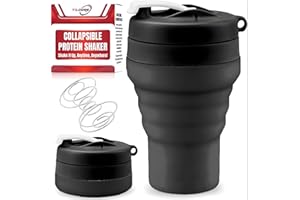 Tilcore Collapsible Protein Shaker & Water Bottle Food-Grade, Leakproof Lid 600mL/20oz Shaker Cup - Reusable Silicone Shaker Cups for Protein Shakes with Mixing Ball for Gym-goers & Travelers