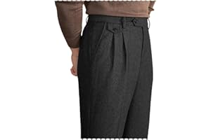 GARQIA CLYON Mens Pants Tweed Herringbone Vintage Dress Pant Trousers Regular Fit Suit Pants for Men