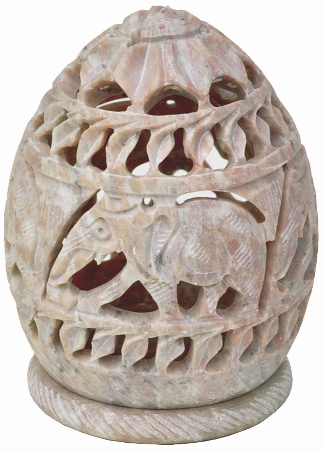 Zap Impex ®Handmade Elephant Shape Carved Soapstone Oval Shaped Small Tea Light Candle Holder with Jali Laura Gravestock – 3.5 Inch