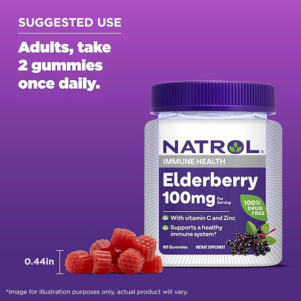 NATROL ELDERBERRY 100MG GUMMIES FOR IMMUNE HEALTH SUPPORT, 60 BERRY-FLAVORED GUMMIES, 30 DAY SUPPLY