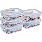Kit com 5 Potes de Vidro Gato Panda, 640 ml, Retangular, com Tampa Hermética, Branco