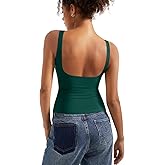 SUUKSESS Women Padded Open Back Boat Neck Tank Tops Double Lined Basic Shirts