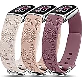 Minyee 3 Packs Compatible with Fitbit Luxe Bands for Women Soft Silicone Floral Engraved Sport Strap Dandelion Wristband Replacement for Fitbit Luxe Watch Bands/Luxe Special Edition Fitness Tracker