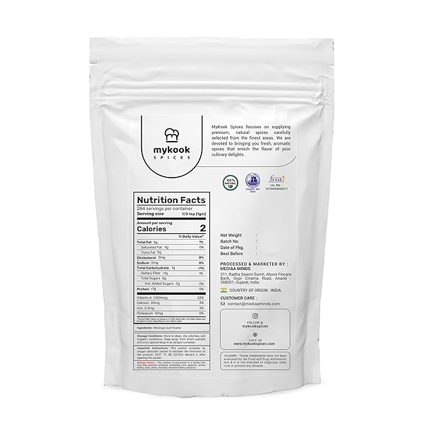 MYKOOK SPICES MORINGA POWDER – NATURAL MORINGA LEAF POWDER SUPPLEMENT, FINELY GROUND POLVO DE MORINGA FOR SMOOTHIES, TEAS & COOKING, NUTRIENT-RICH SUPERFOOD FOR HEALTH & VITALITY, 10 OZ (10 OZ)