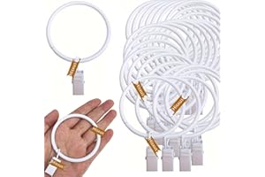 40 Pcs White 2Inch Curtain Rings with Clips for Curtain Rods, Metal Decorative Curtain Clip, Rustproof Drapery Clip Rings Cur