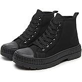Rominz Women's White Platform Sneakers Fashion High Top Canvas Shoes for Women Black Lace-Up Canvas Sneakers Casual Platform Tennis Shoes