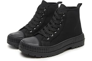 Rominz Women's White Platform Sneakers Fashion High Top Canvas Shoes for Women Black Lace-Up Canvas Sneakers Casual Platform Tennis Shoes