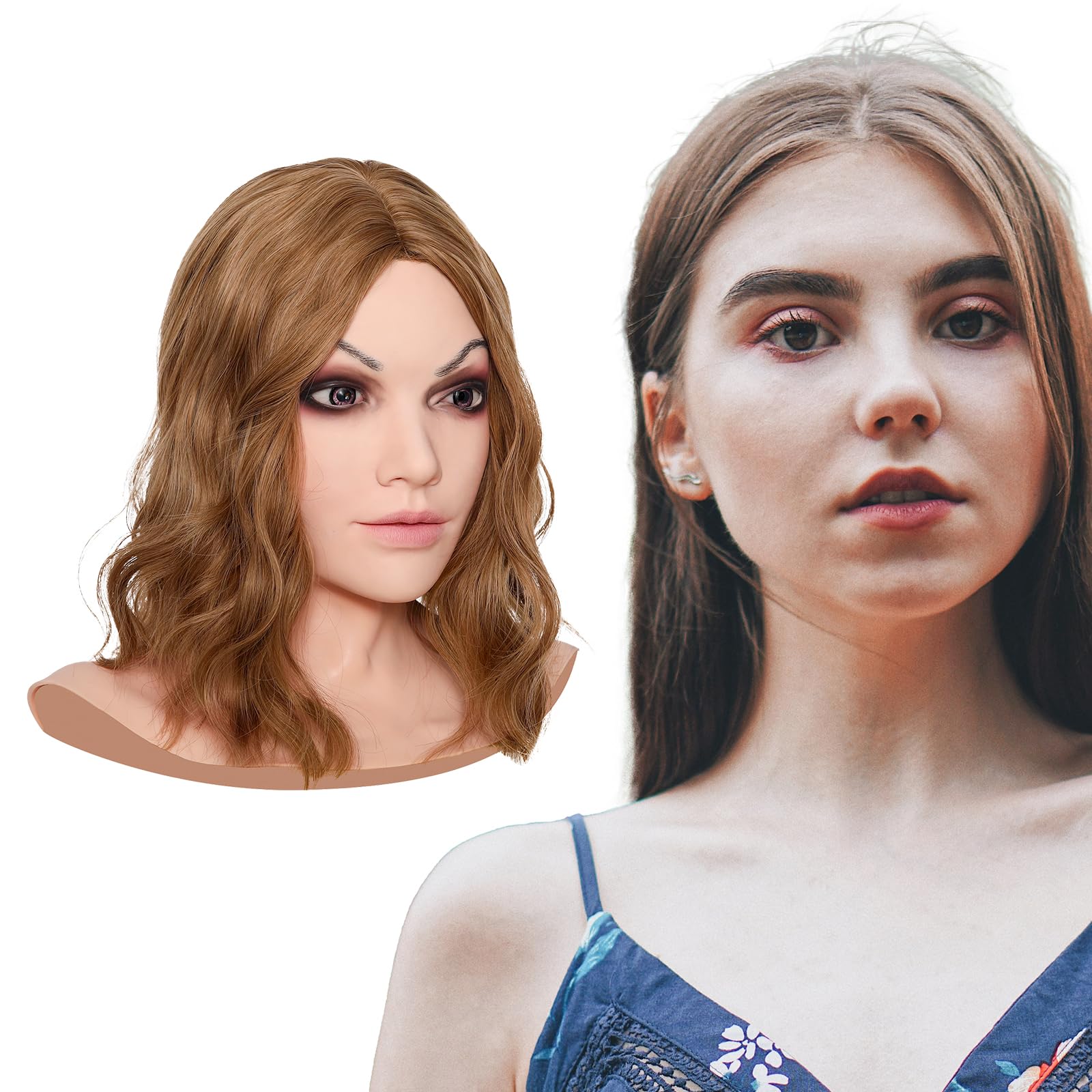 Minaky Silicone Head Mask Beatrice Face Mask Realistic Soft Silicone Female Mask for Crossdresser Transgender Halloween Cosplay Carnival Drag Queen