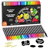 Shuttle Art Chalk Markers, 24 Vibrant Colors Liquid Chalk Markers Pens for Chalkboards, Windows, Glass, Cars, Erasable, 3mm Reversible Fine Tip with Chalkboard Labels for Office Home Supplies