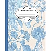 Vintage Botanical Composition Notebook: Pastel Blue Floral Cottagecore Aesthetic Journal | Cute Notebook for Girls, Stitched Detail Look, College Ruled Wide Lined Pages