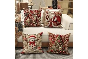 Inalsion Christmas Pillow Covers, 4pcs Christmas Themed Cushion Covers, Soft Comfy Xmas Santa Claus Trees Pillow Cases, for Festive Home Decor Living Room Holiday Accessories (18 * 18in)