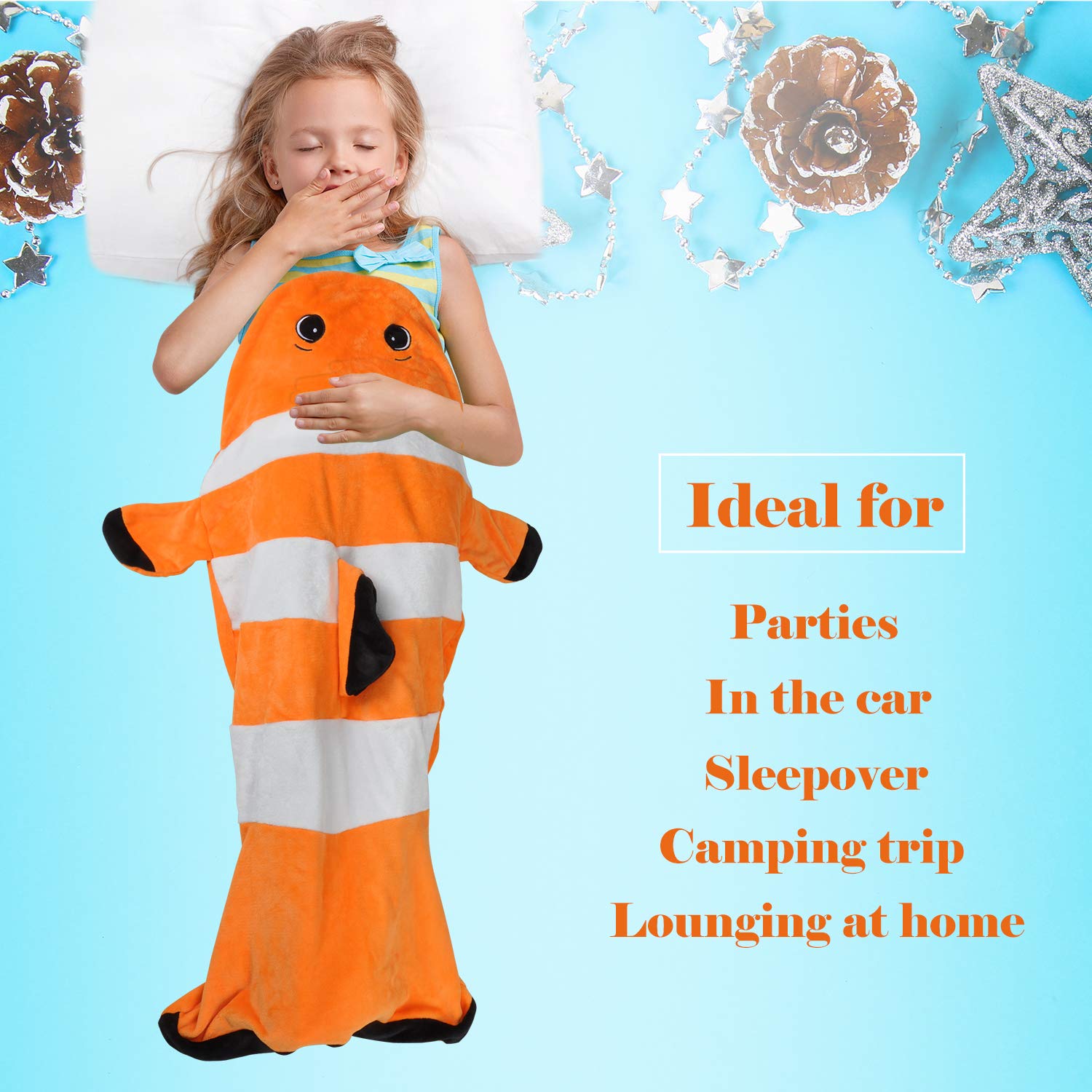 Clownfish Tail Blanket for Kids, Super Soft Fleece Sleeping Bag for Toddler Teen Girls Boys, Great Gift Idea