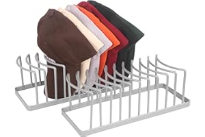 YiSeyruo Metal Hat Rack Organizer - Holds 20 Baseball Caps, Space-Saving Closet Storage Display Stand, 2 Pack, Grey
