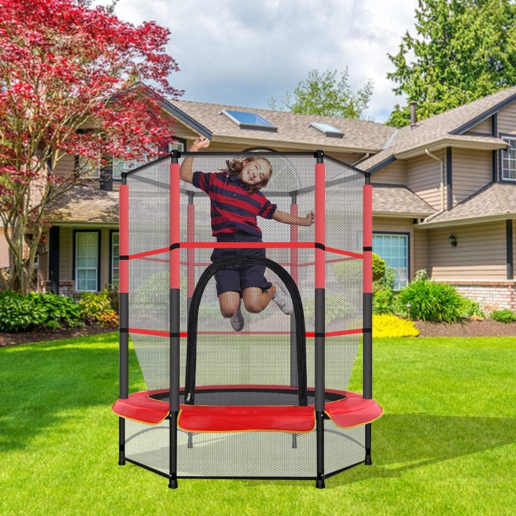 Vdaye Kids Adults Trampoline Trampoline with Safety Enclosure Net,55In Jumping Mat and Spring Cover Padding Indoor/Garden Workout