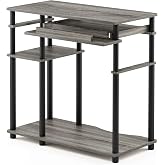 Furinno Abbott Computer Desk with Bookshelf, French Oak Grey/Black | Open Frame Computer Desk with Storage Shelf, Easy Assembly, Office Desk for Dorm, Home Office, Bedroom, Study Room