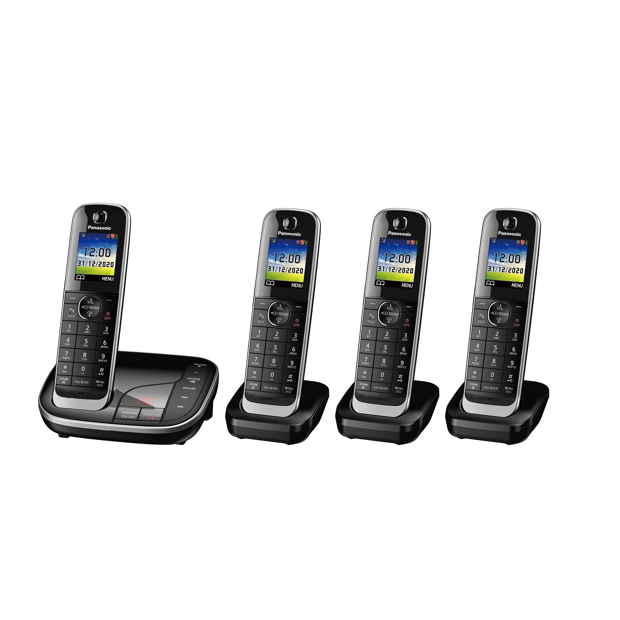 Panasonic KX-TGJ424EB Landline Phone Cordless, House phones, Automated Call Blocker, Answer machine, Colour Display, Quad Handset - Black