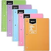 Amazon Basics Wide Ruled Spiral Notebooks, 8" x 10-1/2", 70 Sheets, Assorted Pastel Solid Colors, 5 Pack