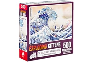EXPLODING KITTENS LLC Great Wave Off Catagawa Jigsaw Puzzle by Exploding Kittens - 500 Pieces Jigsaw Puzzle for Adults, Teens, and Kids - Cat Puzzle, Ocean Puzzle, Art Puzzle