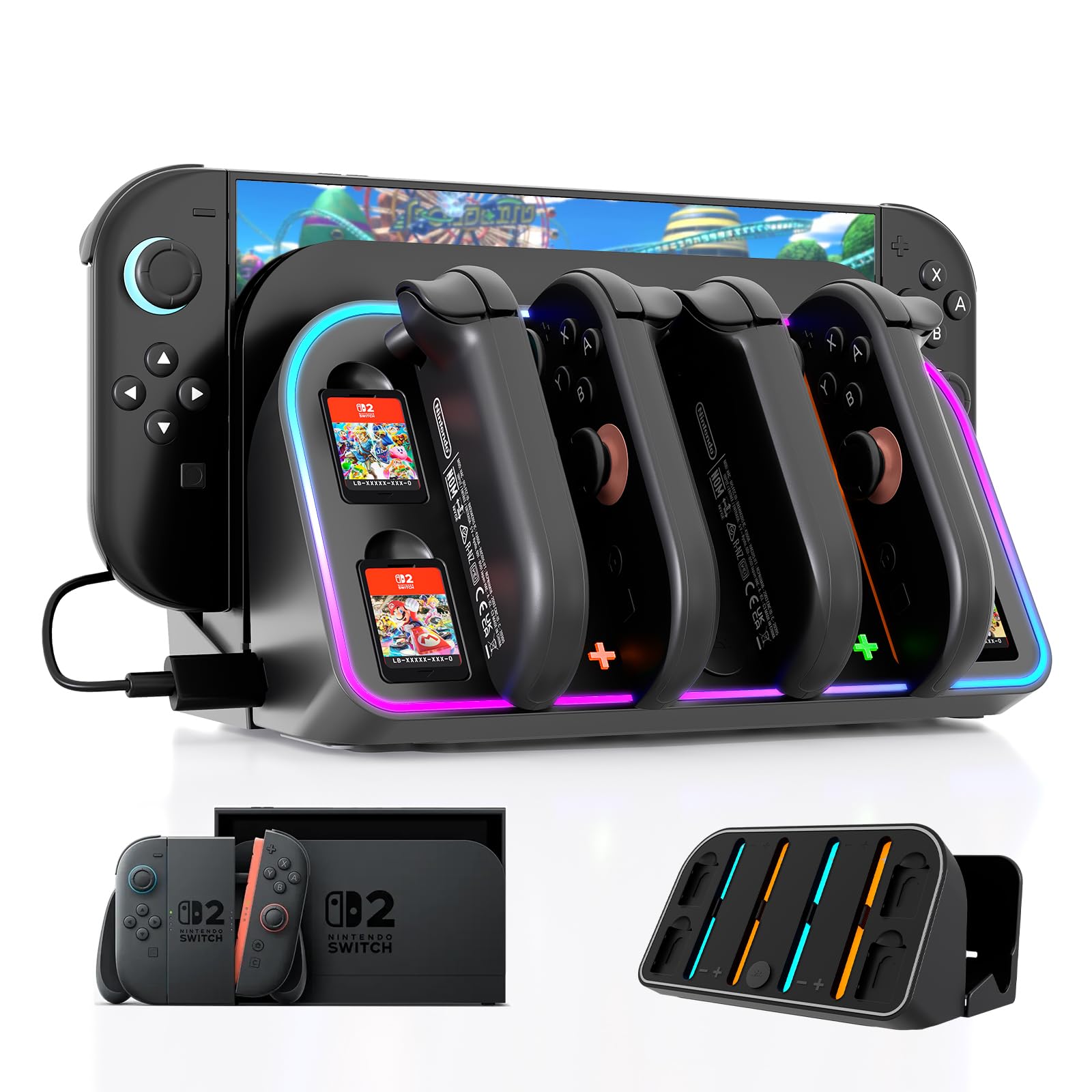 Photo 1 of Wall Mount for Nintendo Switch 2 2025 - Switch Wall Mount with RGB Light & Joy Con Charger - 4 Joy Con Charging Ports, 7 RGB Modes Light, 4 Game Card Storage - Magnetic Charging with LED Indicators