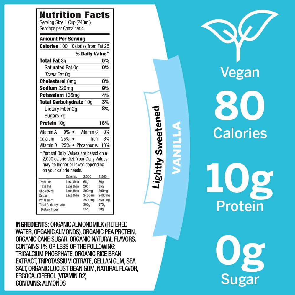 Orgain Organic Plant Based Protein Almond Milk, Lightly Sweetened Non