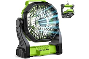 MATULSA Battery Powered Fan Rechargeable, Real 10000mAh Portable Camping Fans for Tents, 10-Inch Cordless Battery Fans with LED Lights, Quiet Outdoor Fan for Travel, Hurricane, Power Outage, Green