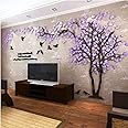 3D Wall Stickers - DIY Tree & Birds Wall Decals Family Couple Stickers Murals Wall Decor for Living Room Bedroom TV Background Home Decorations (Purple Right, M-98x51in)