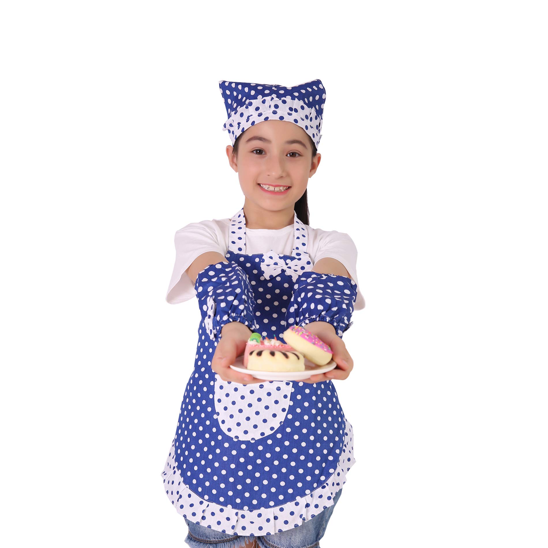 Kids Cooking and Baking Set - 3 Piece Kids\' Cooking Kits Includes Apron, Sleevelet, Headkerchief For 2 to 6 Year Old Girls or Boys (Blue)